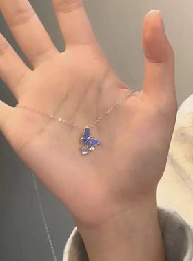 紫色泡泡蝴蝶项链女ins轻奢设计气质闪钻蝴蝶锁骨链送女生毛衣链