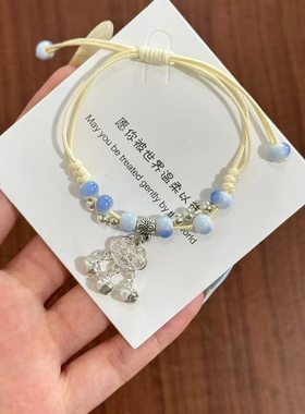 景德镇长命百岁手链平安锁手绳手串情侣闺蜜铃铛感应精致小件配饰