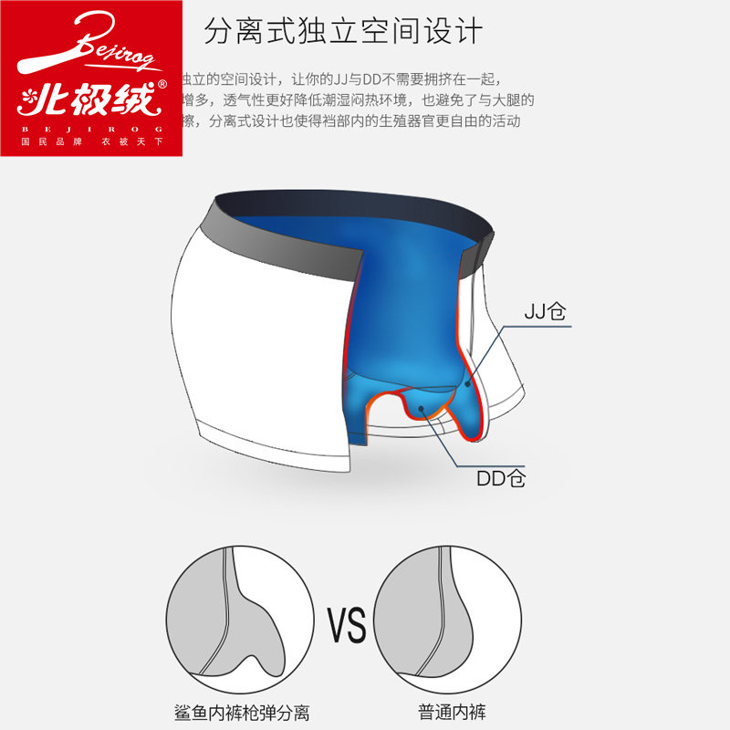 北极绒3条装男士莫代尔静脉平角裤 北极绒千汇男平角内裤
