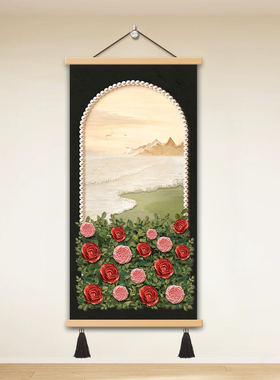 法式奶油风入户玄关装饰画玫瑰中古风走廊过道挂画高级感肌理悬挂