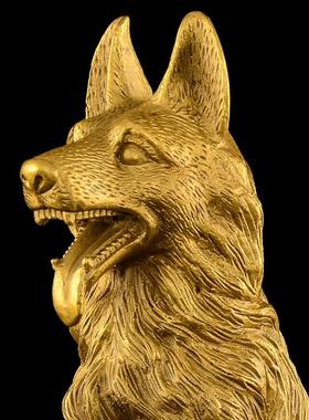 铜狗摆件黄铜十二生肖坐狼狗西北缺角守门客厅入户礼品摆设特大号