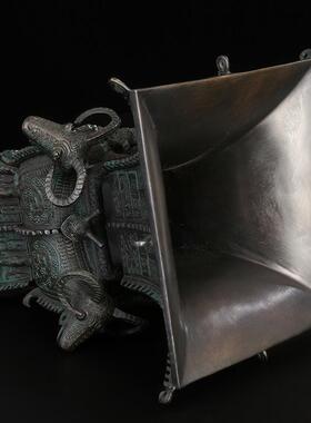 徽匠铜韵 纯黄铜四羊方尊青铜鼎仿古青铜器酒杯办公室客厅摆件