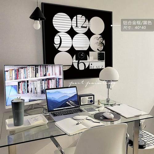 港画北欧镜子画装饰画轻奢ins风黑白艺术高级摆画沙发背景墙挂画 - 图0