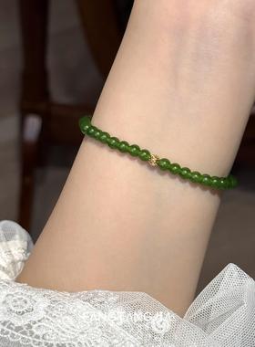 2026方糖家 气质显白绿色玉石碧玉色串珠弹力手链轻奢小众手串女