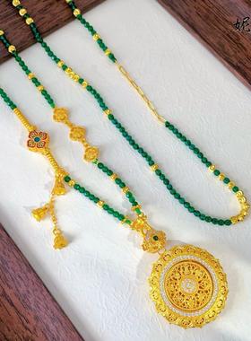 2026高保色古法沙金可旋转镶钻花丝八宝罗盘绿晶石吊坠项链diy串