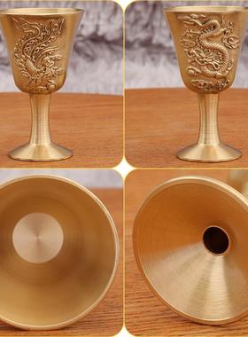 2026黄铜高脚杯家居餐厅桌面供奉礼佛堂龙凤呈祥小酒杯金属摆件工