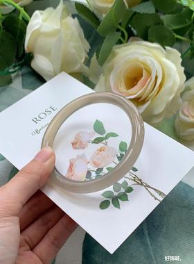 2026玛瑙手镯玉髓手镯冰种灰色玉镯子女款圆条叮当镯首饰礼品厂家