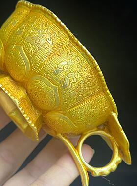 2026复古锌合金鎏金八瓣银杯摆件 家居装饰金属工艺品 文创集市老