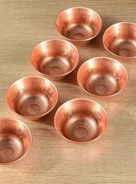 红铜锤纹八吉祥雕花供水碗佛堂供水杯家用七供圣水杯净水碗摆件