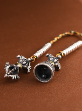 S925银精工五色手工diy编绳金刚铃杵吊坠手串配饰六字挂件吊配饰