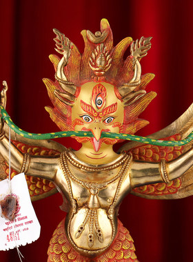 大鹏鸟护法神像尼泊尔手工錾刻铜鎏金造像供奉金翅大鹏鸟铜像27cm