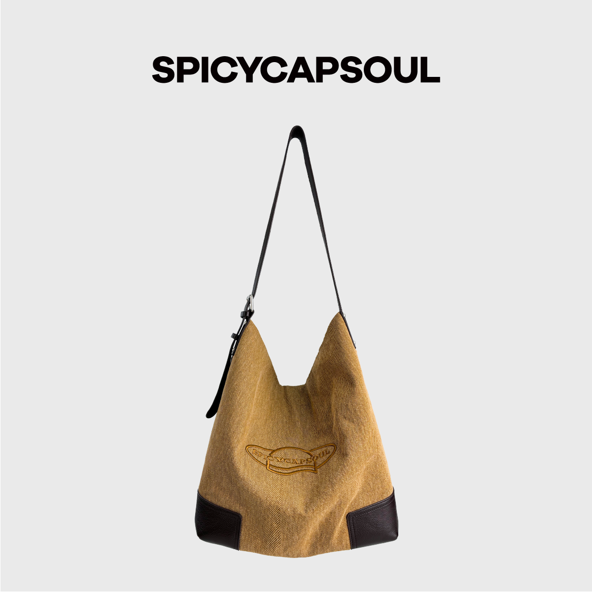 【烟熏鼠尾草】SpicyCapSoul树木纹理帆布头层牛皮单肩斜挎托特包,淘宝优惠券,粉丝福利购,淘宝优惠卷