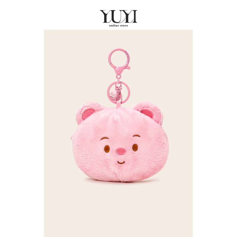 YUYI原创奶油小熊毛绒卡套可爱书包挂件零钱包大容量耳机包钥匙扣 - 图0