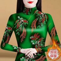 Half-height collar cashmere undershirt woman autumn and winter new foreign air printed warmth in old age with a small shirt blouse