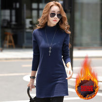 Large code autumn and winter workout in long style t-shirt half-height collar plus suede thickened long sleeve undershirt big code autummy dress female outwear
