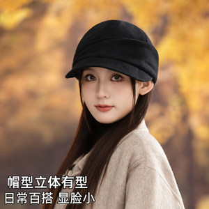 啄木鸟鸭舌帽子女2025秋冬新款羊毛贝雷帽百搭高级复古气质报童帽