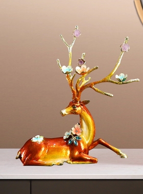 珐琅彩鹿摆件福禄双金属鹿装饰品