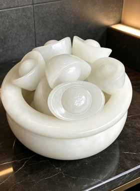 天然玉石聚宝盆招财风水摆件