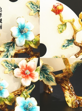 珐琅彩天然玉石平安扣家居摆件