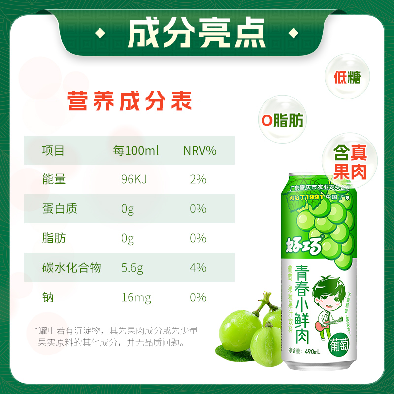 好巧饮料果粒果汁饮品490ml*8罐葡萄草莓荔枝黄桃汁果肉饮料混搭 - 图2