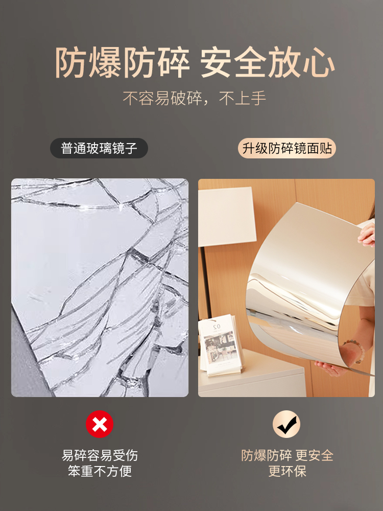 镜子贴墙自粘免打孔亚克力全身穿衣镜浴室家用墙面粘贴高清软镜面 - 图2