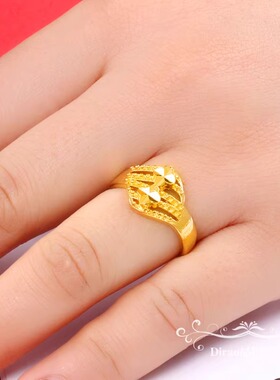 流星雨沙金戒指女花朵仿真镀金色首饰镀正品久不掉色