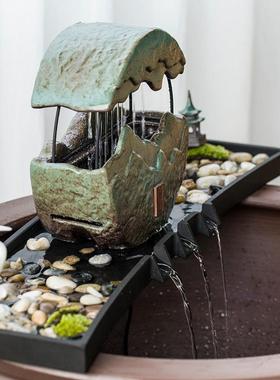古都简约现代客厅庭院石槽鱼池鱼缸微景观造景流水器摆件装饰配件