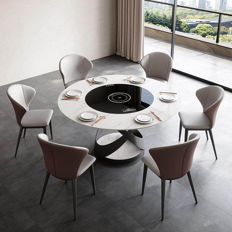 火锅餐桌家用意式轻奢岩板圆桌带内嵌转盘电磁炉暖菜电动转盘餐桌,淘宝优惠券,粉丝福利购,淘宝优惠卷