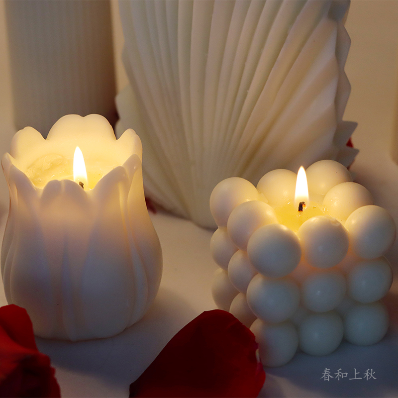 法式白色造型香薰蜡烛家用浪漫理疗卧室客厅餐桌软搭烛光晚餐摆件