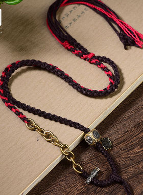 民族风扎基拉姆藏式吊坠挂绳男女款手搓棉编绳项链黄金佛牌挂件绳
