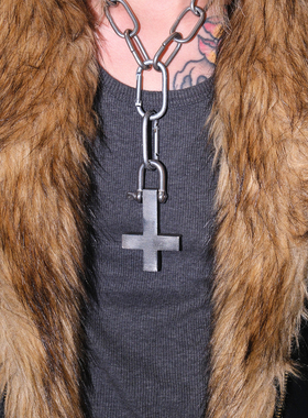 重工钛钢银色反十字架小众项链