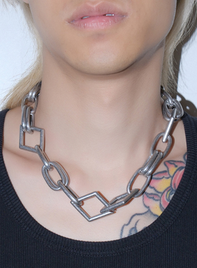 银色复古双环菱形百搭配饰项链