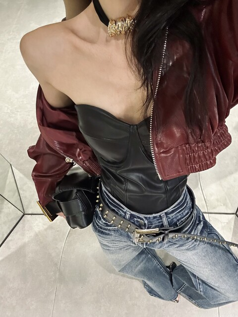 ISGRX Jiuzilihuo original design red brown leather tube top autumn and winter sexy hottie Yujie high-end sense