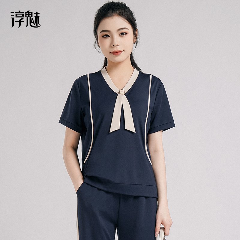 淳魅广场舞服装新款套装女夏季宽松跳操服大码跳舞运动两件套3002