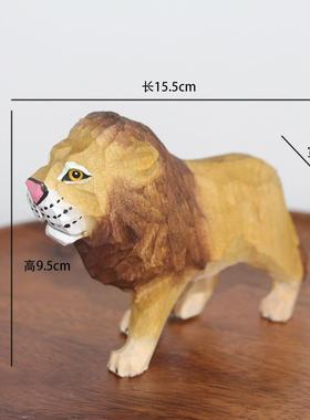 手工木雕摆件豹子狮子老虎动物摆件桌面摆件创意家居饰品生日礼物