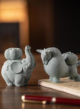创意猪柿顺利茶宠茶玩摆件可爱动物牛大象鱼缸造景茶桌茶空间装饰