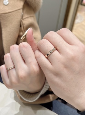 冰块戒指女男18K玫瑰金单钻方块光面情侣对戒满钻闺蜜情人节礼物