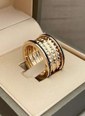 新款玫瑰金宽窄版铆钉情侣对戒