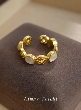 2026新款【八方来财】厚镀真金保色玻璃猫眼石戒指开口可调节指环