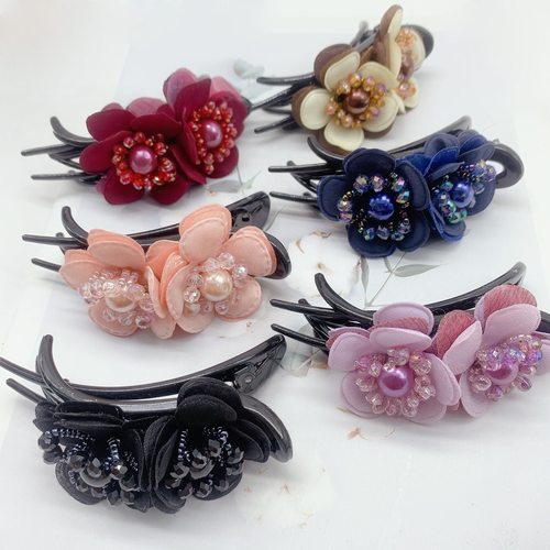 TKTK跨境韩系后脑勺顶夹中号发卡花朵三齿鸭嘴夹韩国盘头发夹子发 - 图0