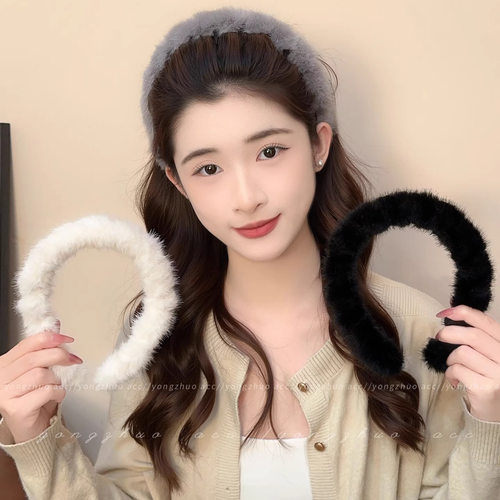 tktk冬季加厚毛绒发箍女2025新款蓬松高颅顶头箍洗脸压发卡感头饰 - 图2