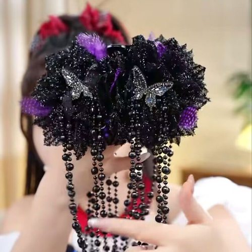 TKTK落日黄昏冬季新款流苏花朵鲨鱼夹优雅大气抓夹温柔百搭古风 - 图2