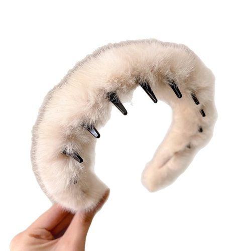 tktk冬季加厚毛绒发箍女2025新款蓬松高颅顶头箍洗脸压发卡感头饰 - 图3