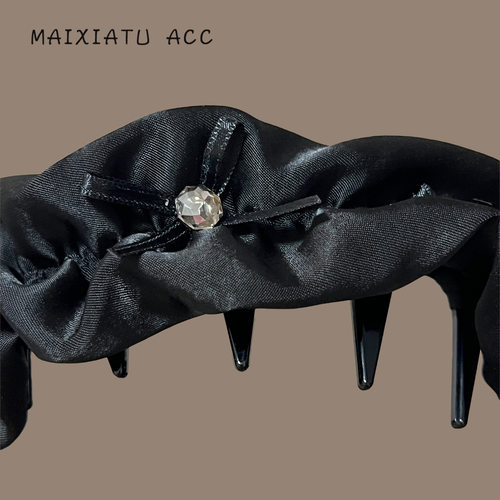 TKTK月光织梦宽边发箍精致缎面水钻蝴蝶结褶皱头箍高颅顶显脸小 - 图0