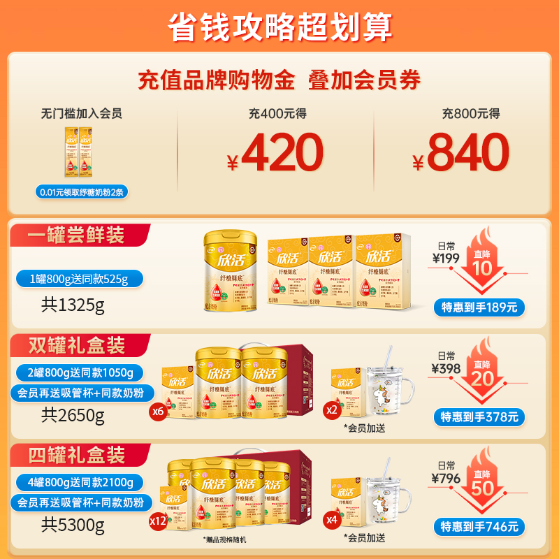 伊利欣活纾糖膳底中老年奶粉高蛋白益生菌配方老人营养无蔗糖高钙 - 图0