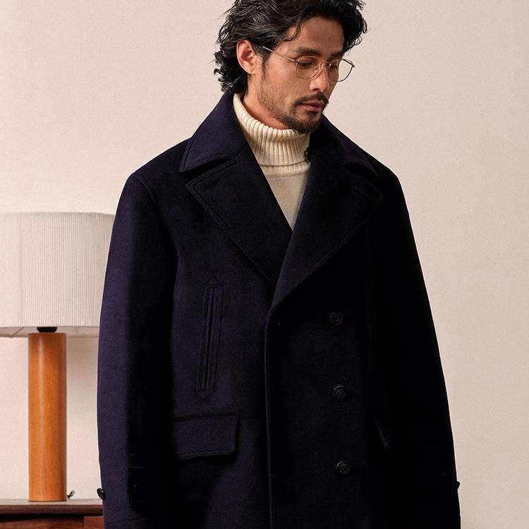 CULTUM海军大衣全羊毛秋冬季毛呢子外套男士款加厚英伦风中长款,淘宝优惠券,粉丝福利购,淘宝优惠卷