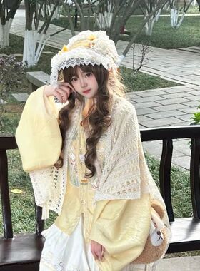 向阳花事lolita原创洛丽塔lolita蕾丝花朵草帽BNT汉洋折衷风格帽