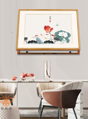 实木新款电表箱装饰画配电箱挂画新中式荷花九鱼餐厅客厅壁画