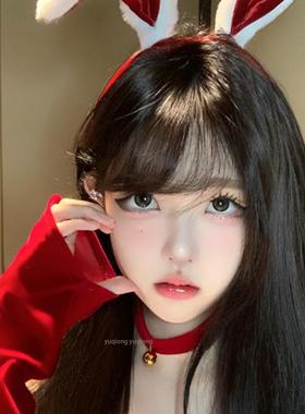 圣诞节铃铛项链女摇铃吊坠短款锁骨链choker复古绒布甜美项圈装扮