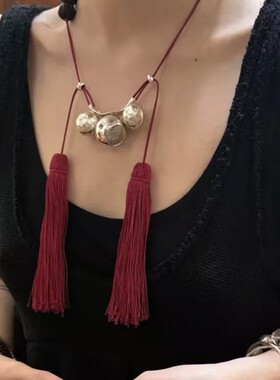 周美美欧阳同款蕨美搭配手持串珠流苏项链复古长款锁骨链新中式潮